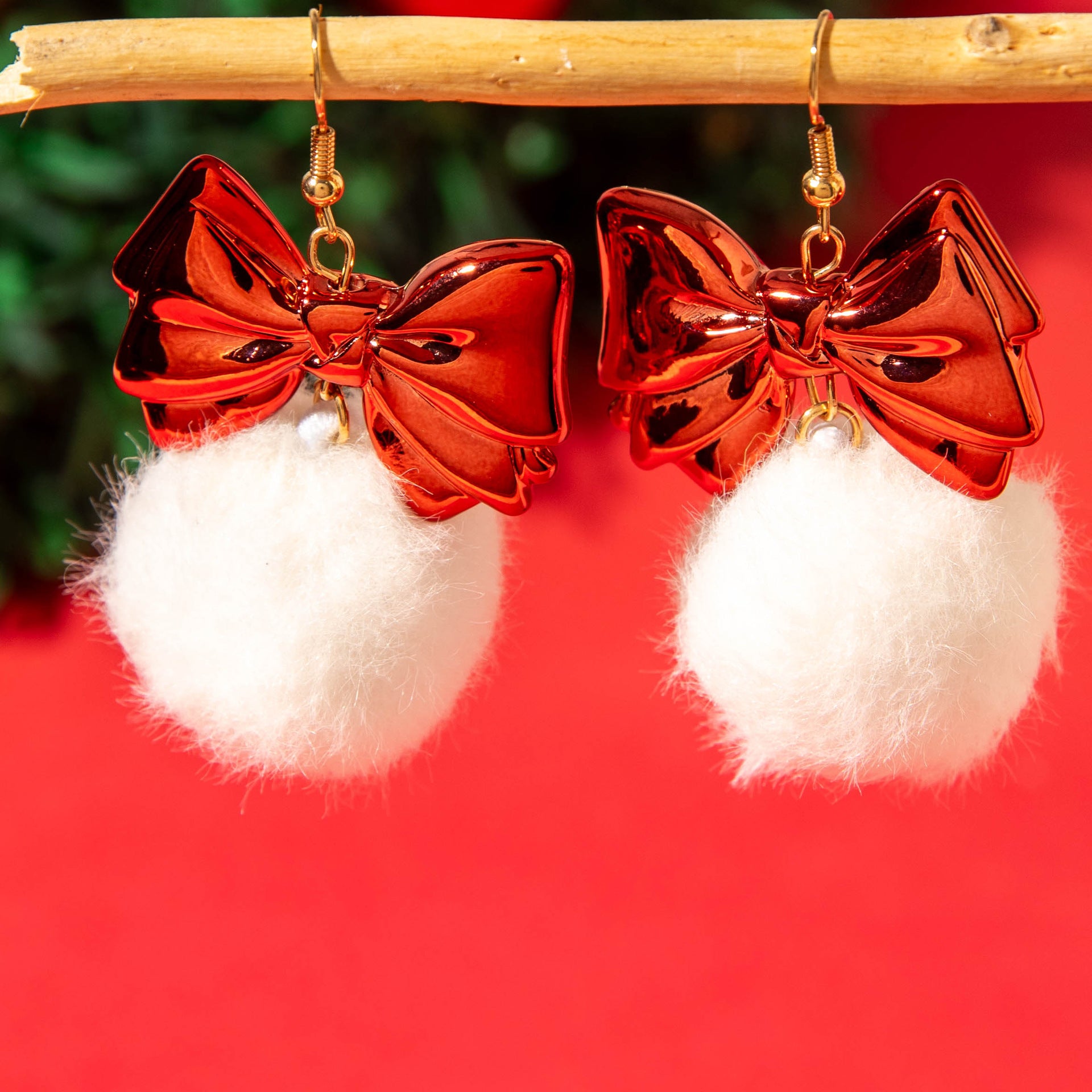 Wholesale Christmas  Bow Hair Ball Earrings