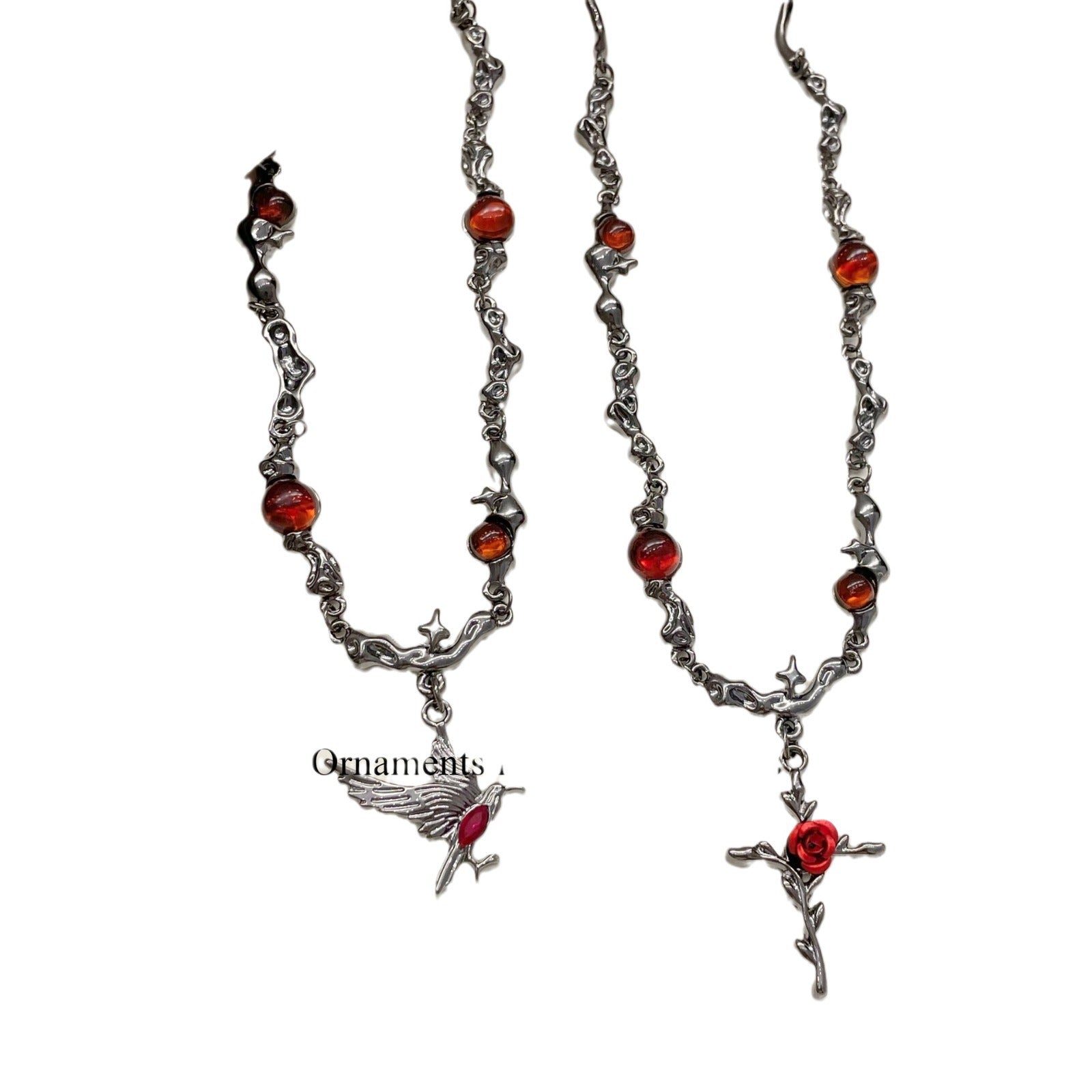 Wholesale  Chain Cross Red Flower Necklace