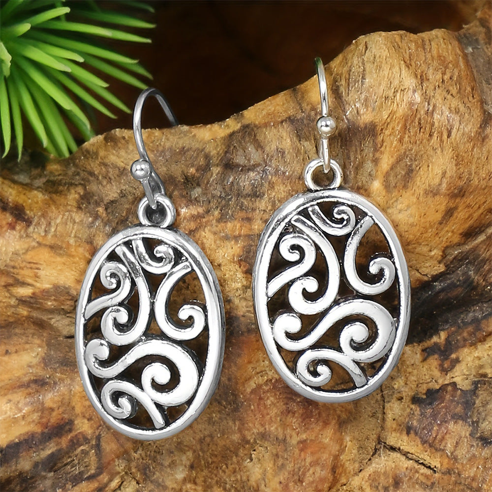 Wholesale Antique Silver Geometric Earring Set Ethnic Style Fashion Jewelry Accessory