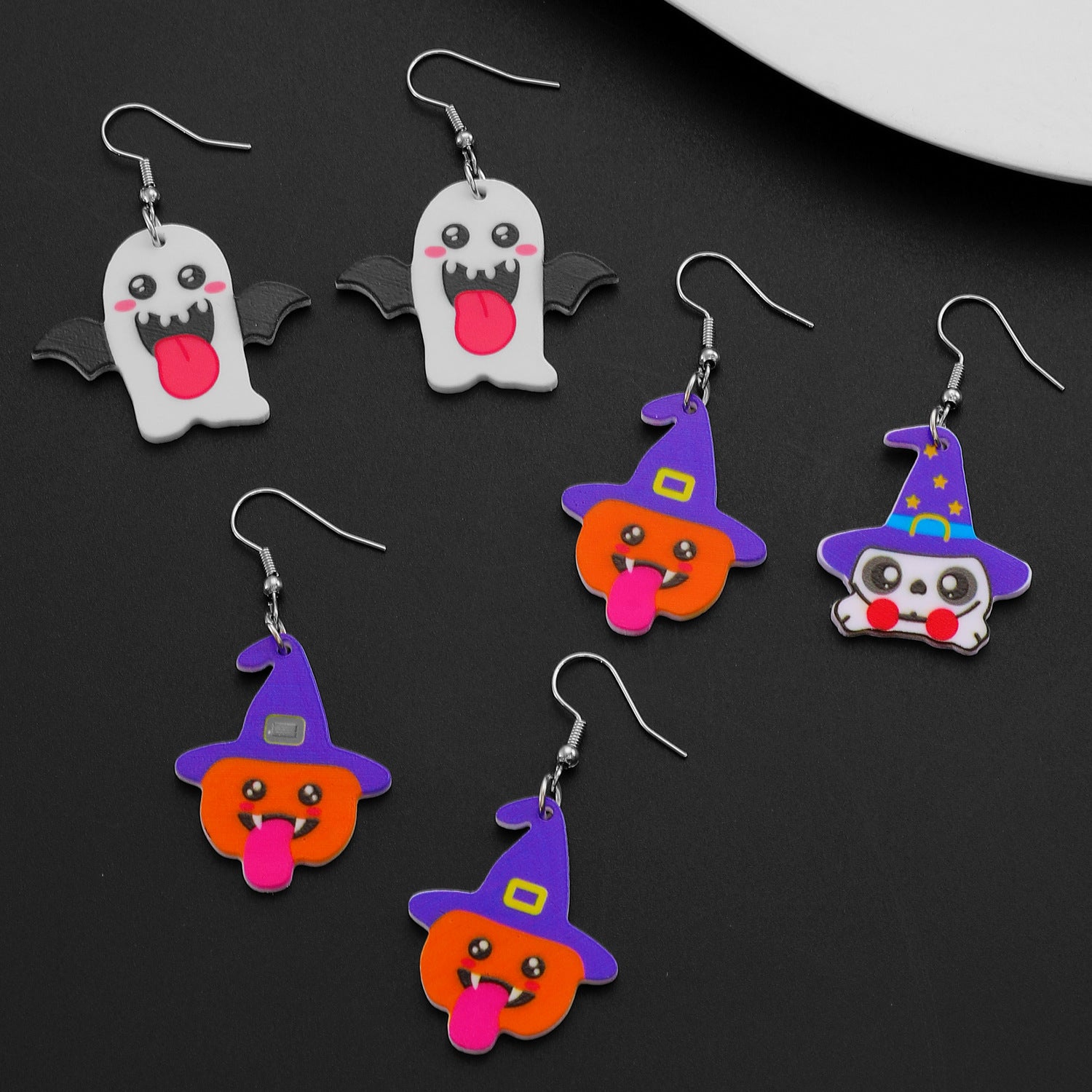 Wholesale Acrylic  Pumpkin Witch Hat Cartoon Earrings Jewelry Accessory Gift
