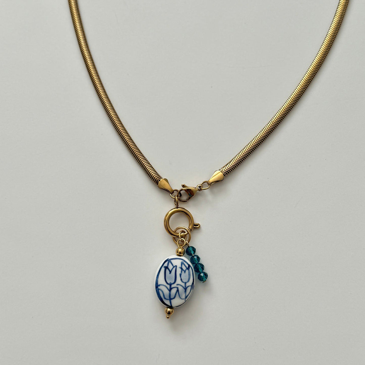 Wholesale Flower Ceramic Pendant Necklace Stainless Steel Sweater Chain