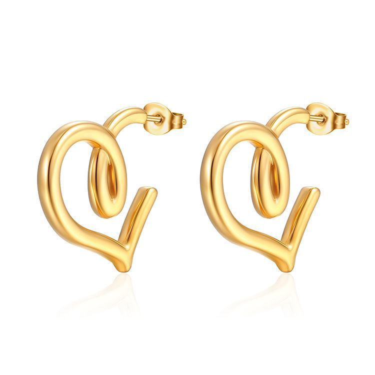 Wholesale  18K gold plated all-match  stainless steel heart earrings