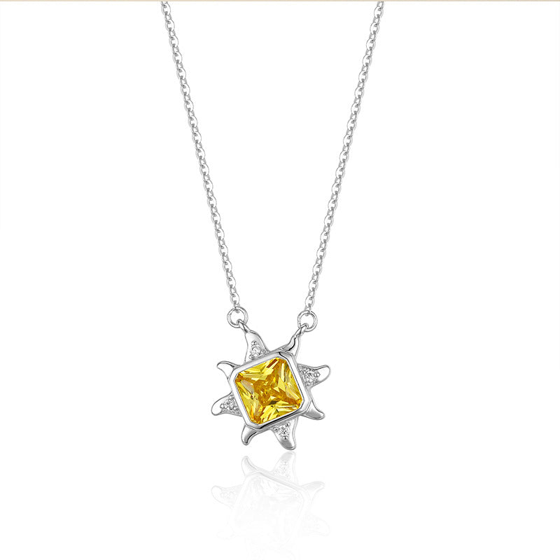 Wholesale Sunflower Pendant Necklace  S925 Sterling Silver Zirconia Dainty Necklaces