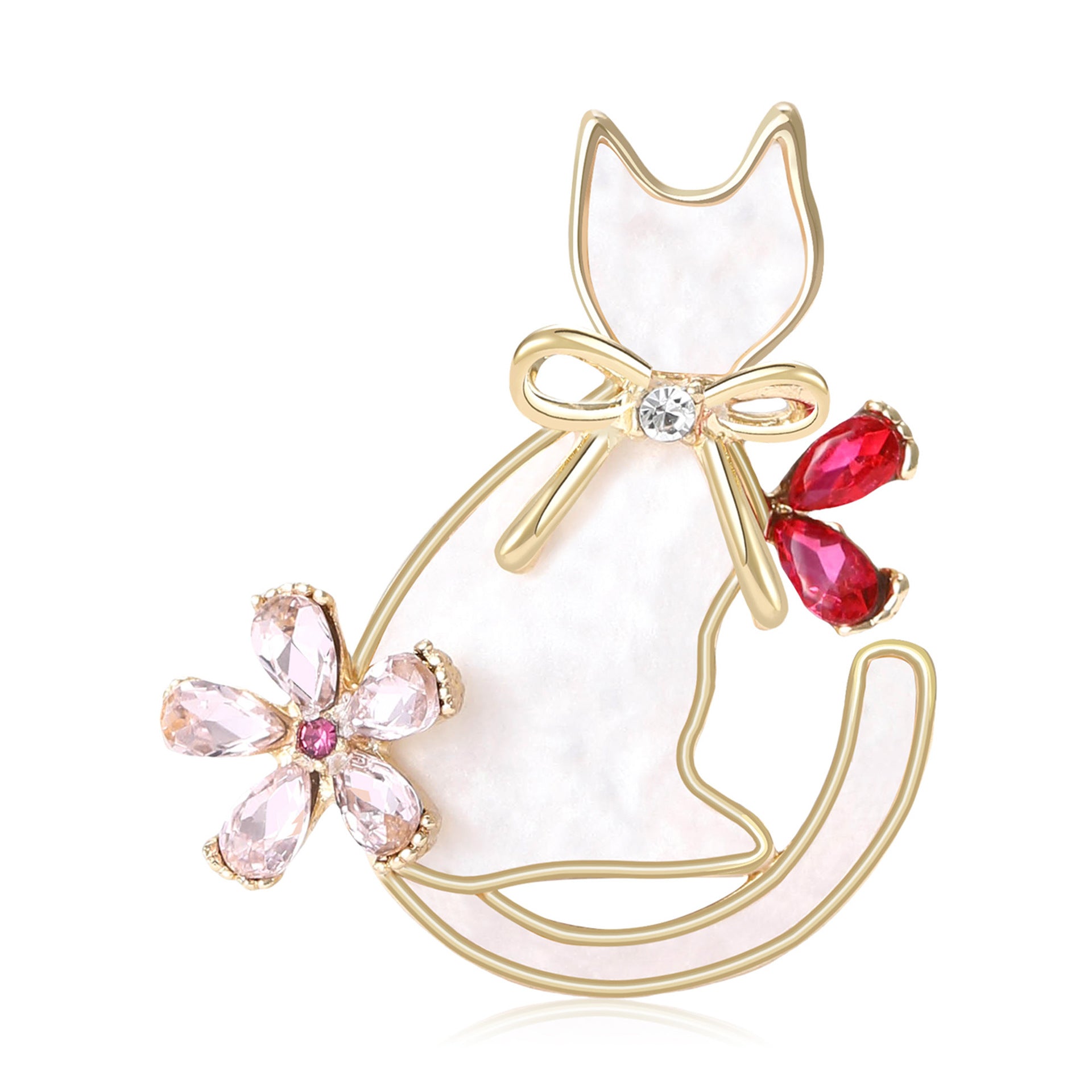 Wholesale Gold Tone Alloy Cat Brooch Rhinestone Cute Cartoon Design Women S Fashion Accessory Trendy Boutique Party Gift