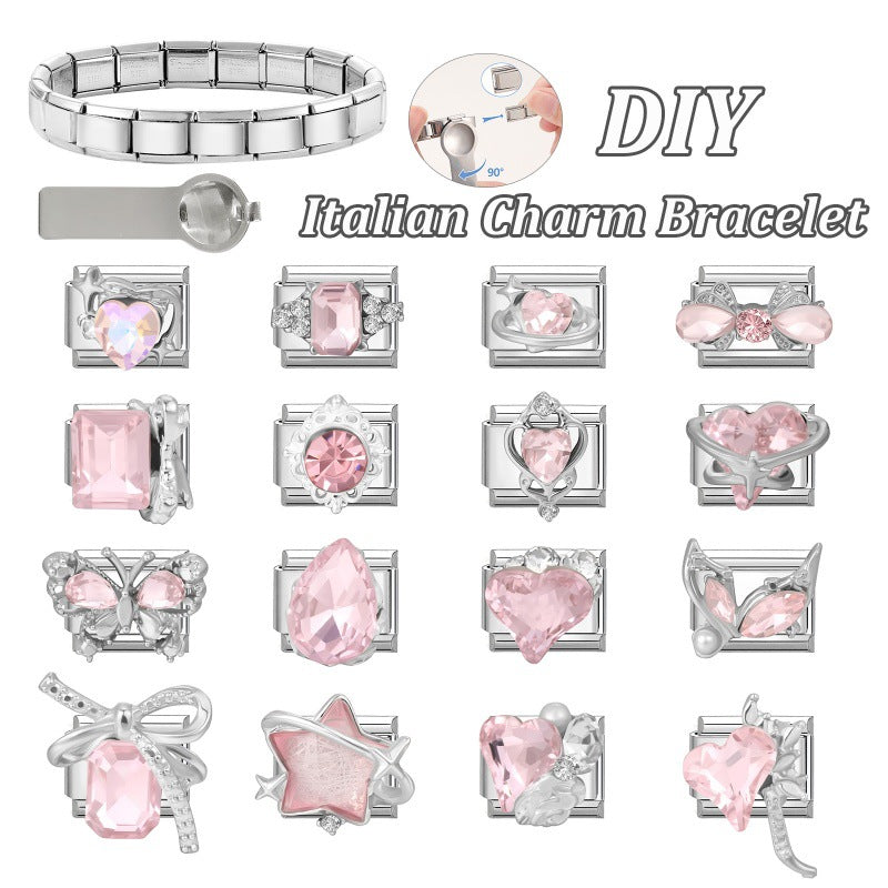 Wholesale Sweet Italian-Style DIY Bracelet Beading Kit ( Includes Crystal Bow,  Heart,  and Star Charms)  — Ideal for Resale in Fashion Accessory Boutiques