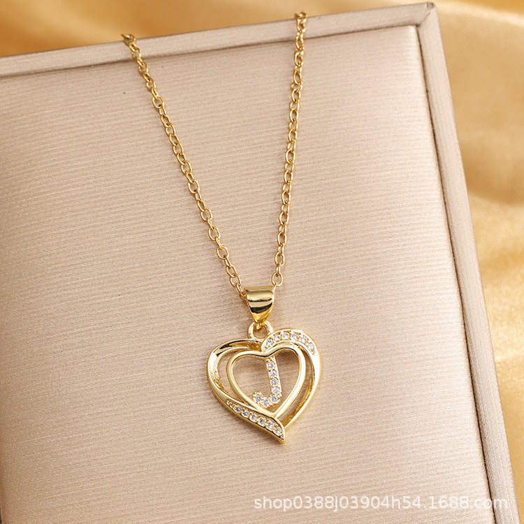 Wholesale Titanium Steel Plated 18K Gold English Letter Pendant Necklace