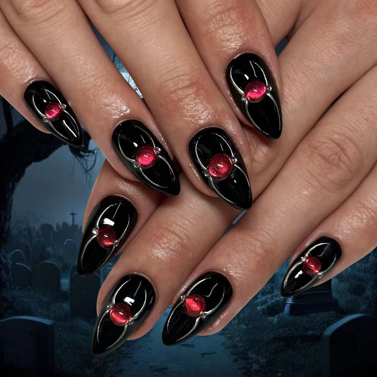 Wholesale  24 Pieces/box Halloween Spider Press-on Nails Kits Nail Stickers ACC-NS-LeFan100