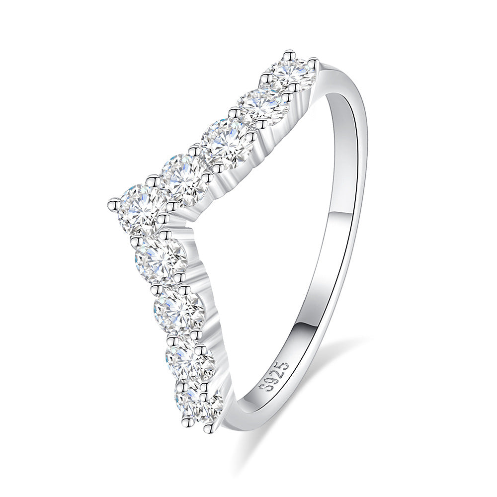 Wholesale S925 Sterling Silver V-Shaped Diamond Ring