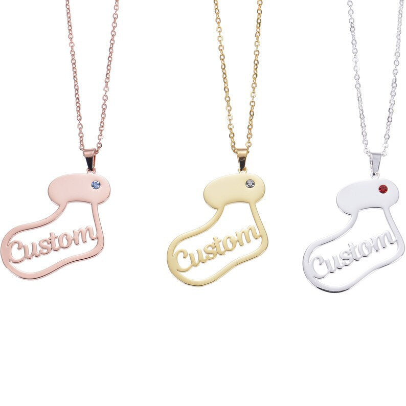Wholesale Titanium Steel Twelve Birthstone Necklace Cartoon English Letter Pendant Necklace