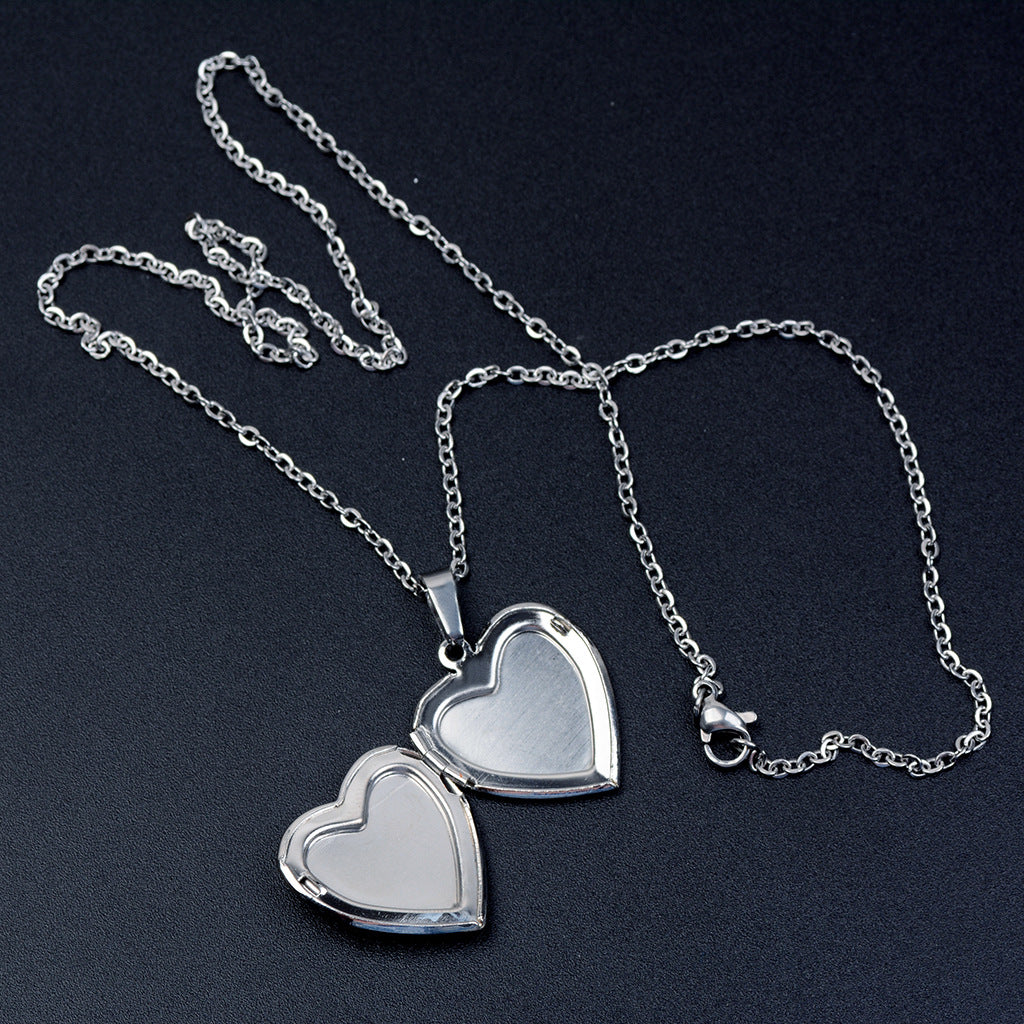 Wholesale Stainless Steel Chain Heart Shaped Love Photo Box Temperature Sensitive Color Changing Necklace ACC-NE-Hour002