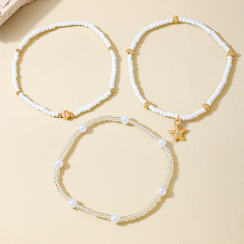 Wholesale  Bohemian Holiday Style Metal Starfish Pearl Beaded  Anklets