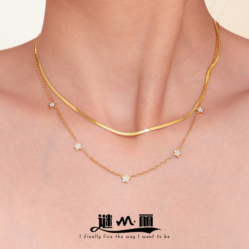 Wholesale Light Luxury Star Design Stainless Steel Zircon Necklace Gift Jewelry Accessory
