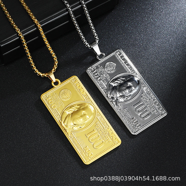 Wholesale  Dollar Titanium Steel Necklace All-Match Woolen Chain