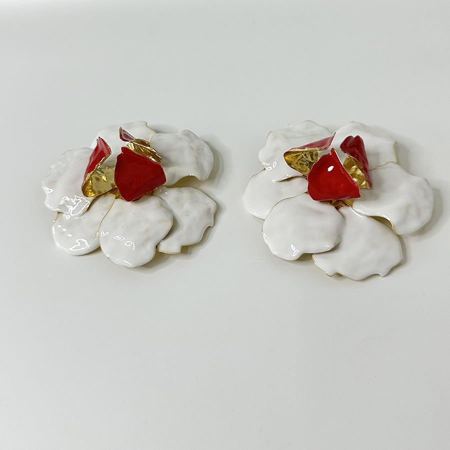 Wholesale  Retro Oil Drop Metal Three-dimensional Flower Large Earrings