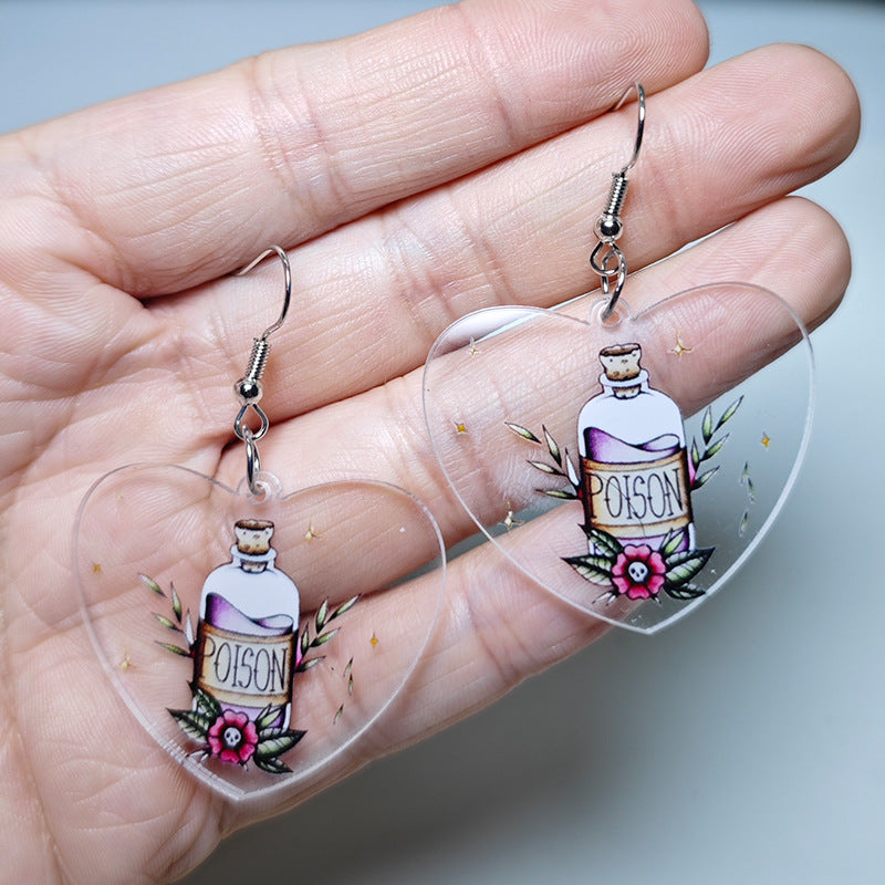 Wholesale Heart Water Drop Poison Bottle Earrings