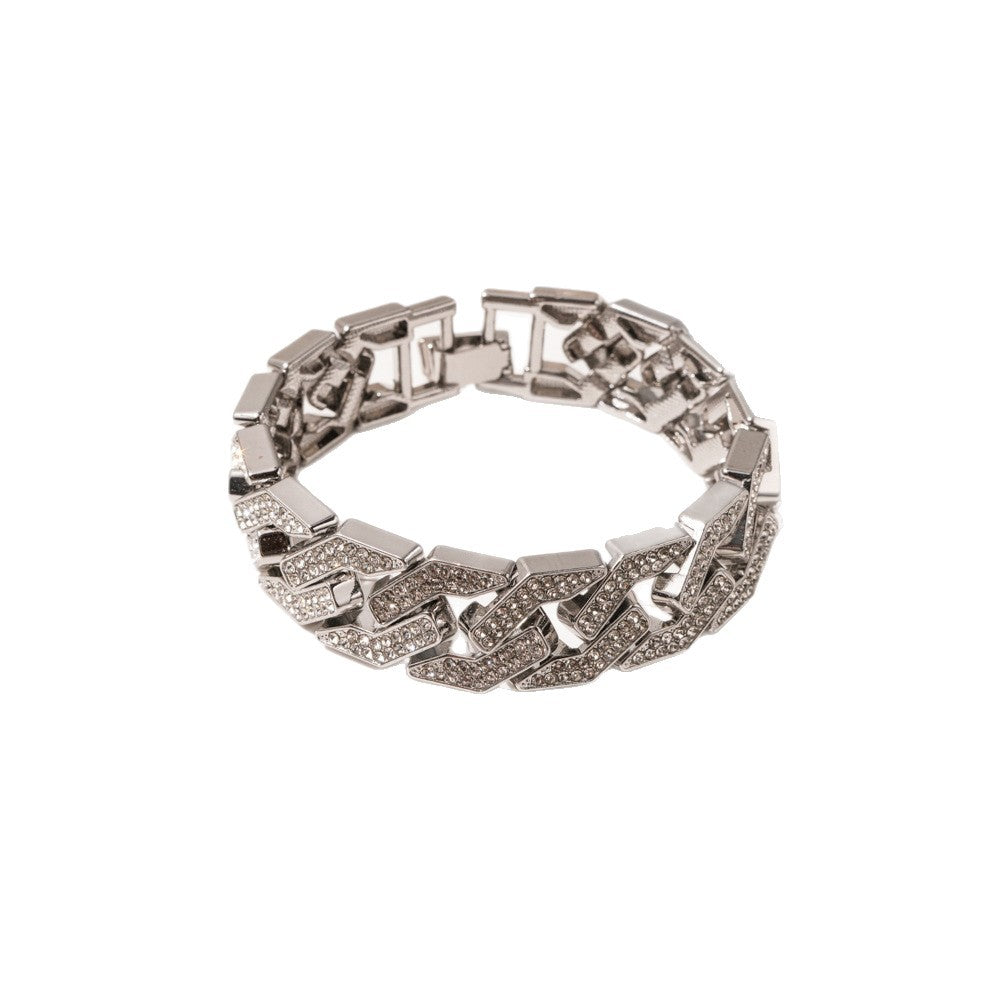 Wholesale Stylish Silver Alloy Cuban Bracelet With Rhinestones Unisex Hip Hop Jewelry Accessory Boutique Resale Gift
