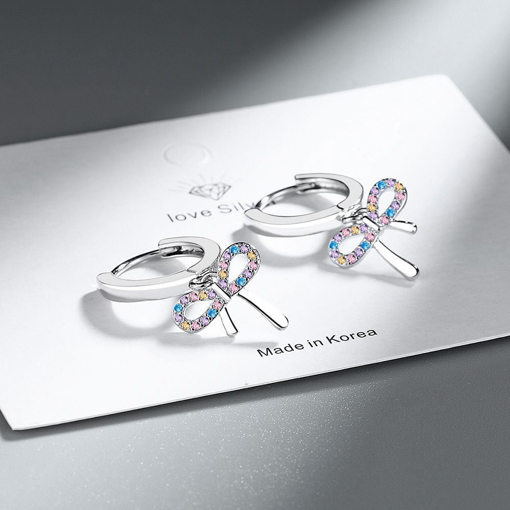 Wholesale sweet bowknot small earrings colorful zircon earrings