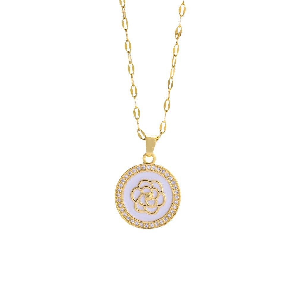 Wholesale Titanium Steel Classic White Fritillaria Camellia Necklace Earrings