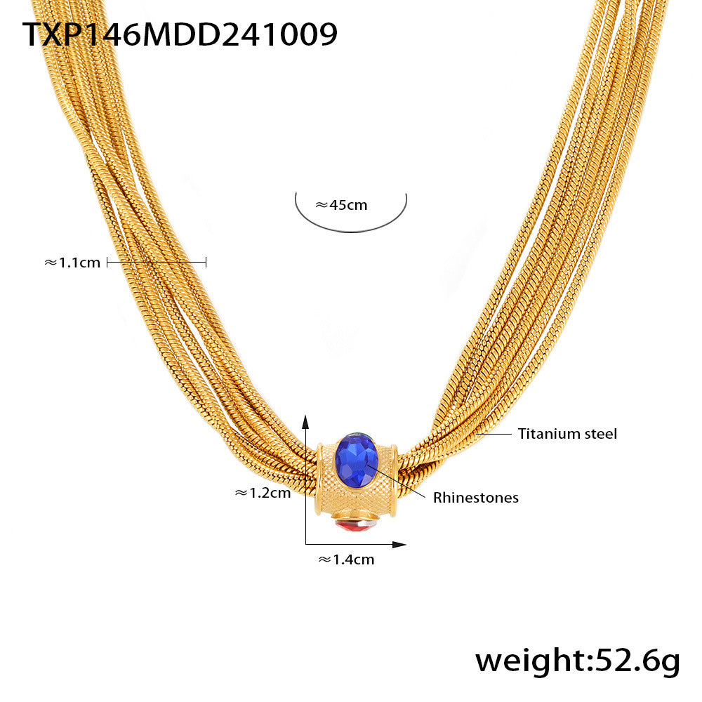 Wholesale  Titanium Steel Gold Multi-Layer Chain Inlaid with Rhinestone Necklace