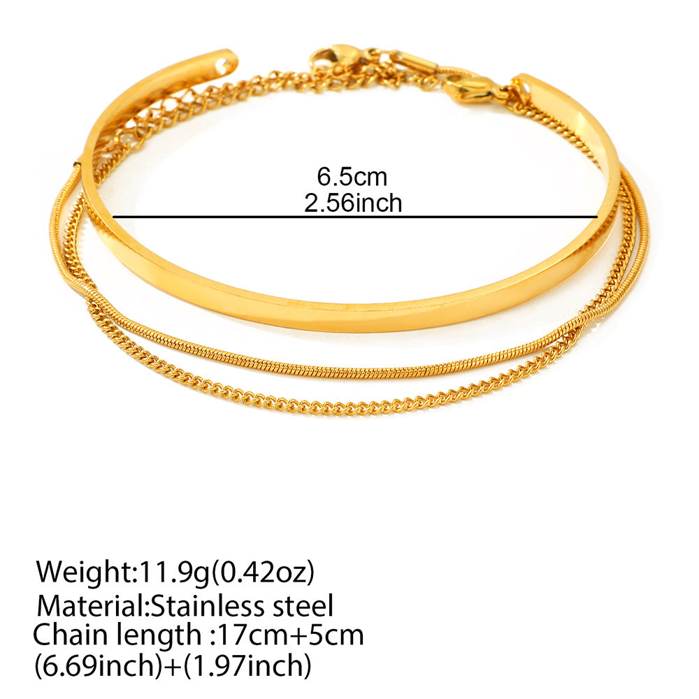 Wholesale Stainless Steel Electroplated 3 Piece Stackable Bracelet Set With Geometric Snake Cuban Chain Design Unisex Anniversary Gift