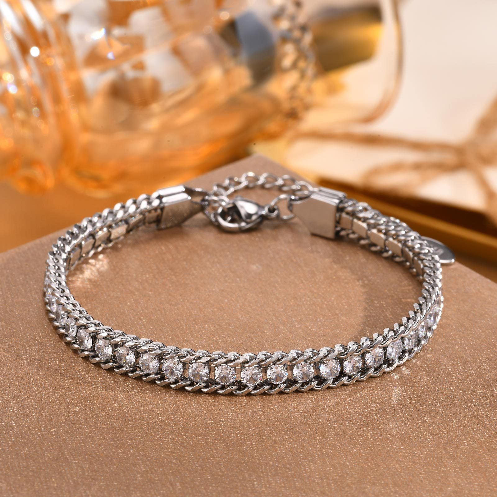 Wholesale Trendy Women S 3 Layer Stacking Bracelet Stainless Steel With White Zircon 18K Gold Tone Jewelry Accessory For Gift And Daily Wear