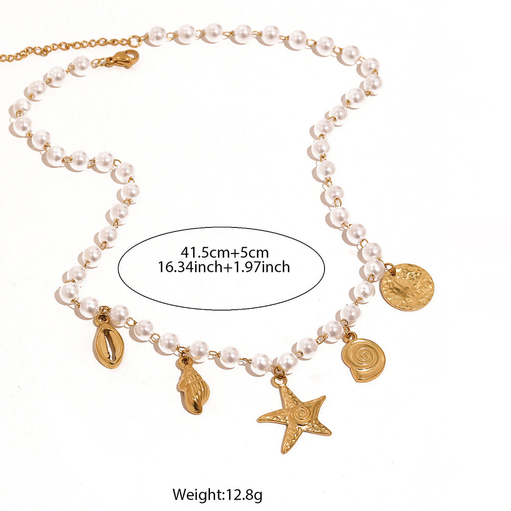 Wholesale Electroplated Stainless Steel Imitation Pearl Starfish Pendant Necklace Ocean Style Women S Fashion Jewelry Accessory For Resale