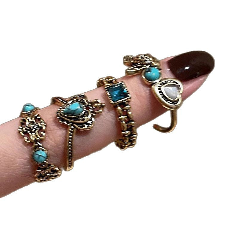Wholesale Geometric Heart Rhinestone Ring,  Adjustable Opening Alloy Crown Iris Design,  Fashion Accessory Boutique Resale