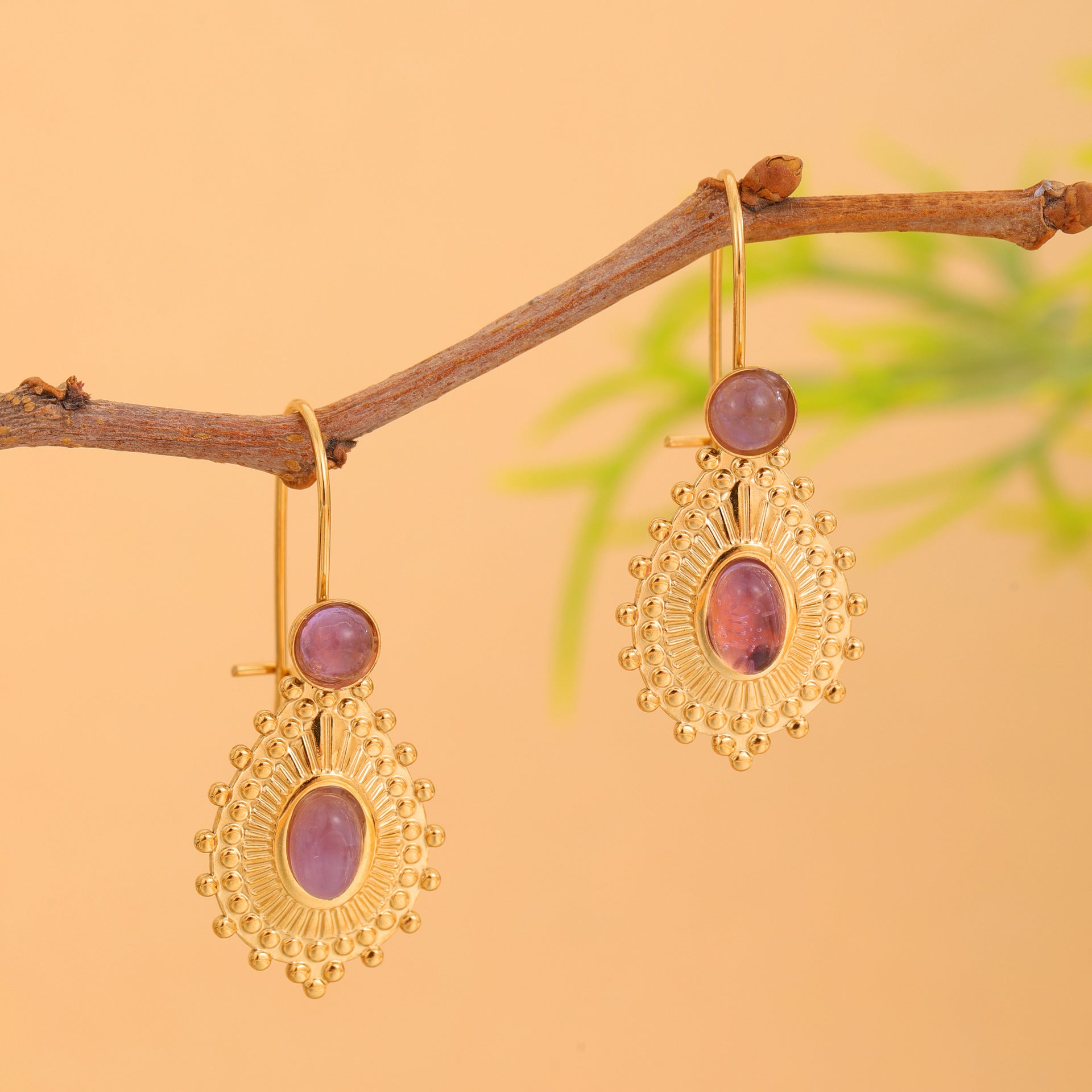 Wholesale  stainless steel inlaid natural stone retro earrings