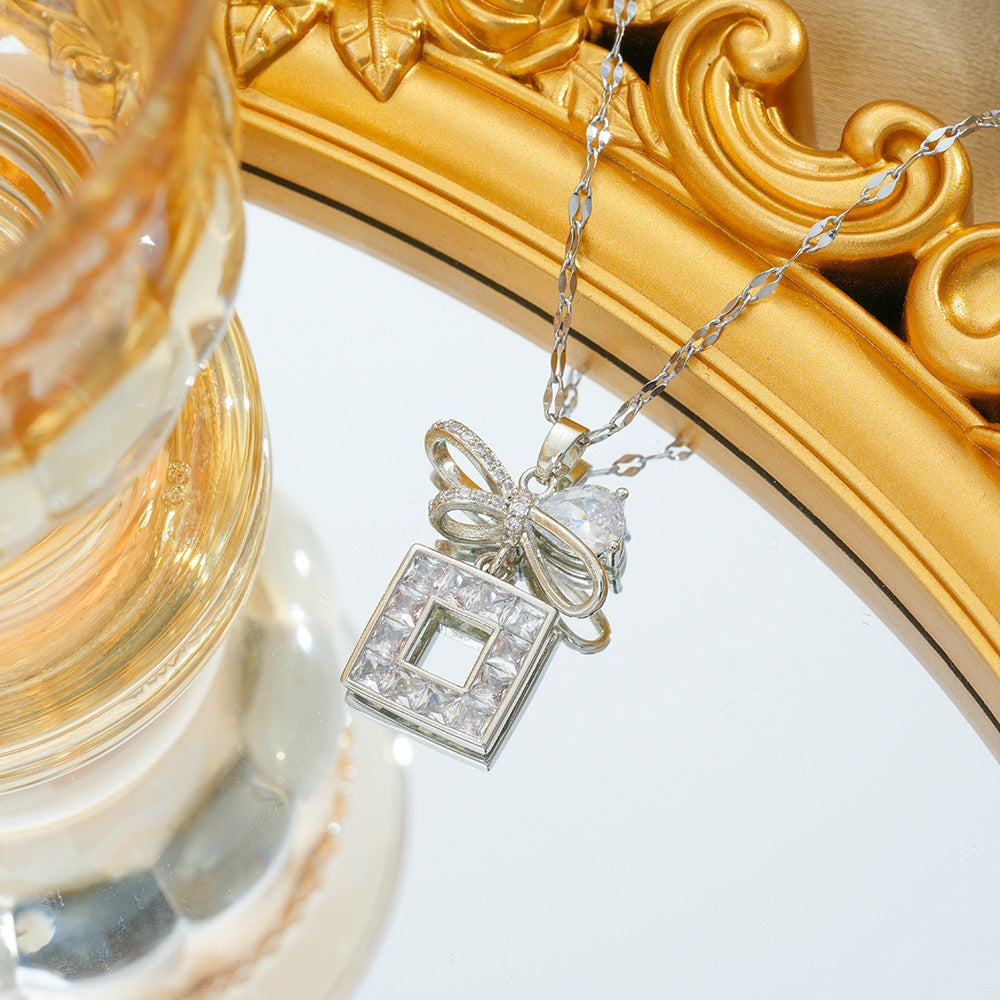 Wholesale Fashion OL Geometric Zircon Necklace Set Titanium Steel Non-Fading Electroplating Jewelry Accessory