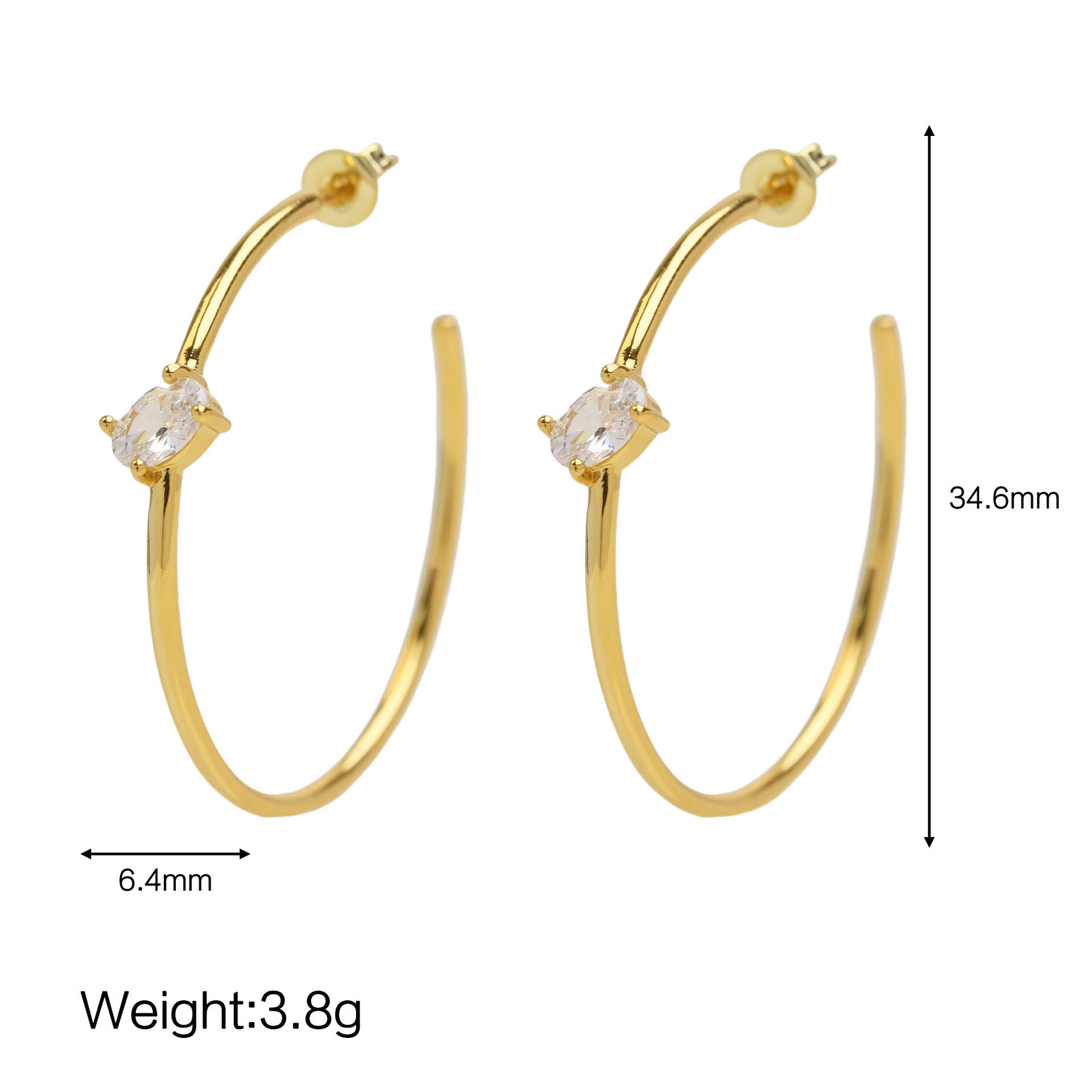Wholesale classic 18k gold 30mmm brass oval zircon earring