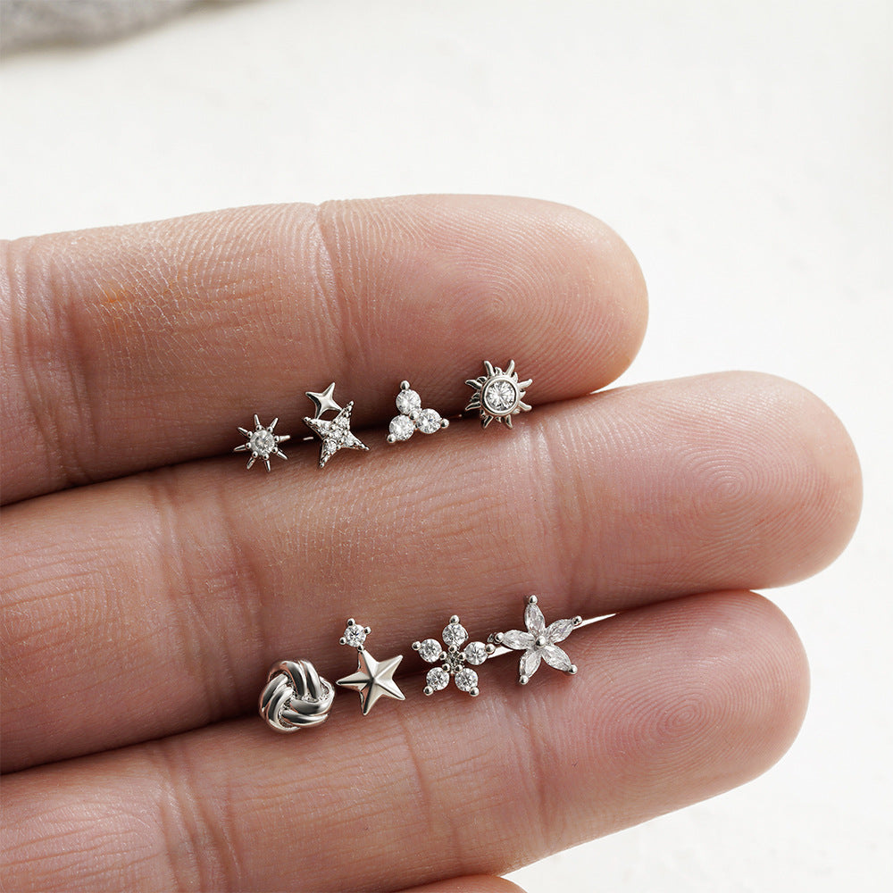 Wholesale European and American Cross-border Stainless Steel 18K Gold Puncture Zircon Ear Nail Nail Nail Straight Screw Ear Nail Titanium Steel Ear Jewelry