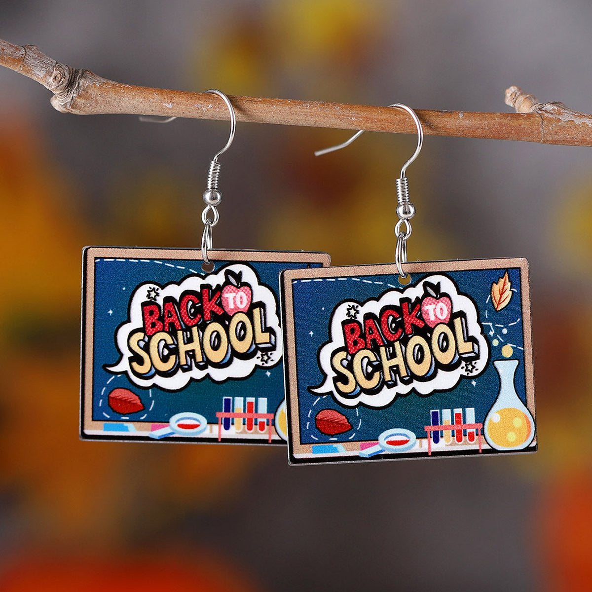 Wholesale School Season Blackboard Pencil Book Pendant Earrings