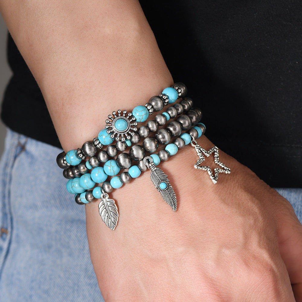 Wholesale Multi-Alloy Beaded Bracelets Turquoise Bracelets for Men and Women Retro Multi-Layer Hand Jewelry