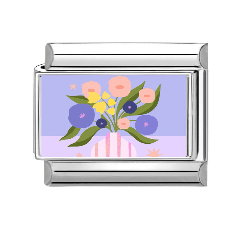 Wholesale  Italian Charm Bracelet 9mm DIY Fresh Floral-Themed  Creative Stainless Steel Composable Bracelet