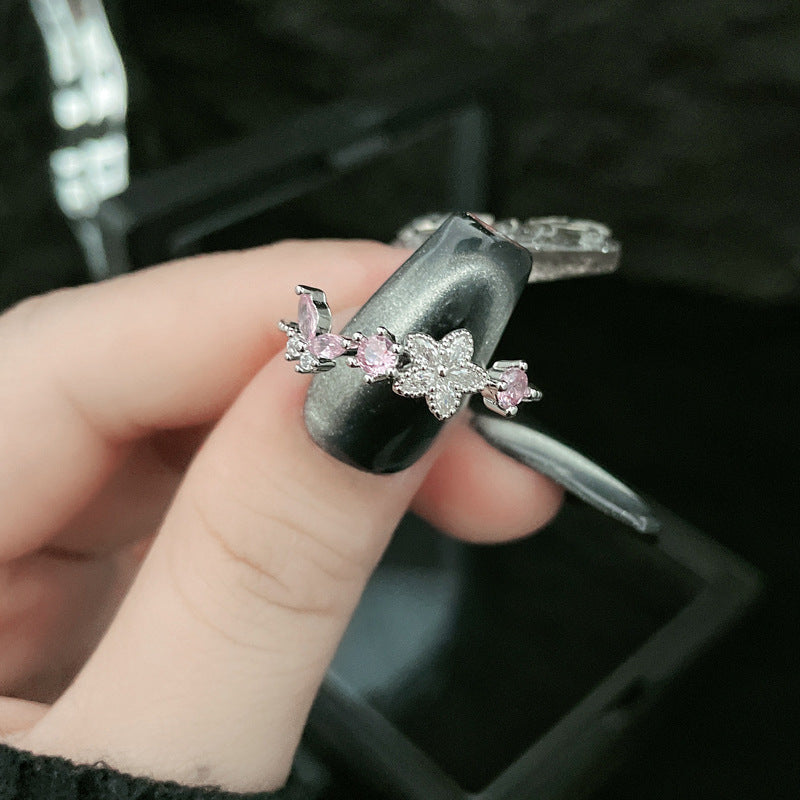 Wholesale  Pink Diamond Butterfly Irregular Simple Fashion Open Ring