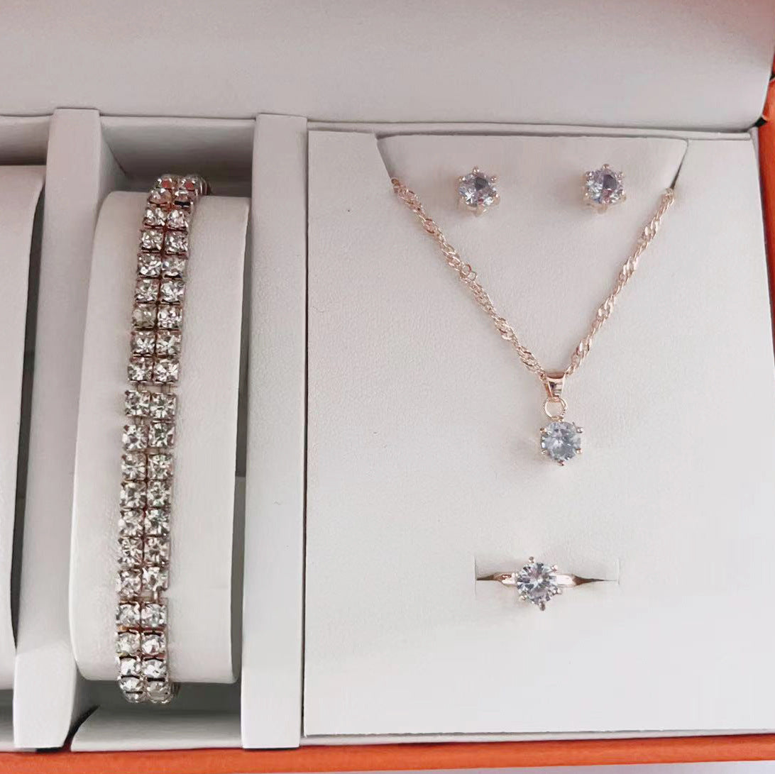 Wholesale Zircon Necklace Earrings Ring Bracelet Sets ACC-NE-AnHe003