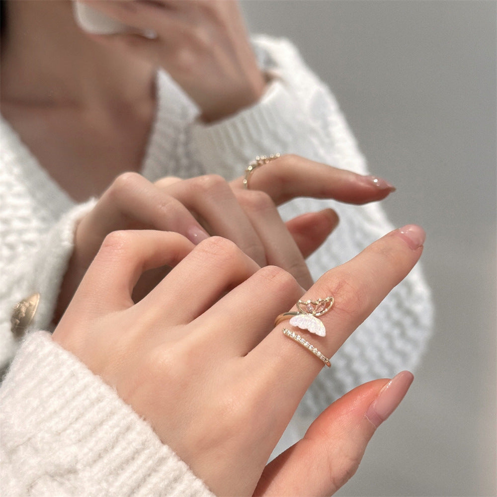 Wholesale Colorful Mother-of-pearl Enamel Butterfly Ring Open Ring Hand Jewelry ACC-RS-Yues011
