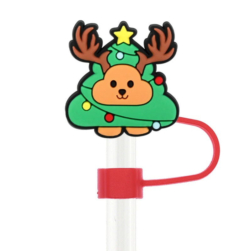 Wholesale Random 100pcs  Christmas series  10mm PVC Soft Straw Tube Cap