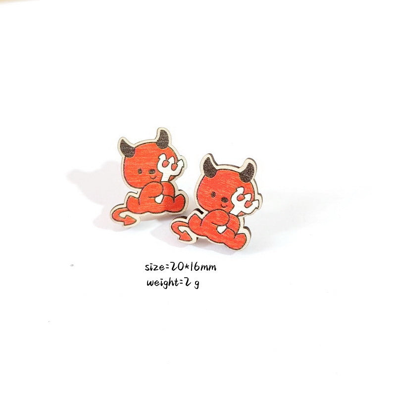 Wholesale Wooden  Earrings - Ghost Bat Pumpkin Designs - Party Wear Fashion Accessory Boutique Resale