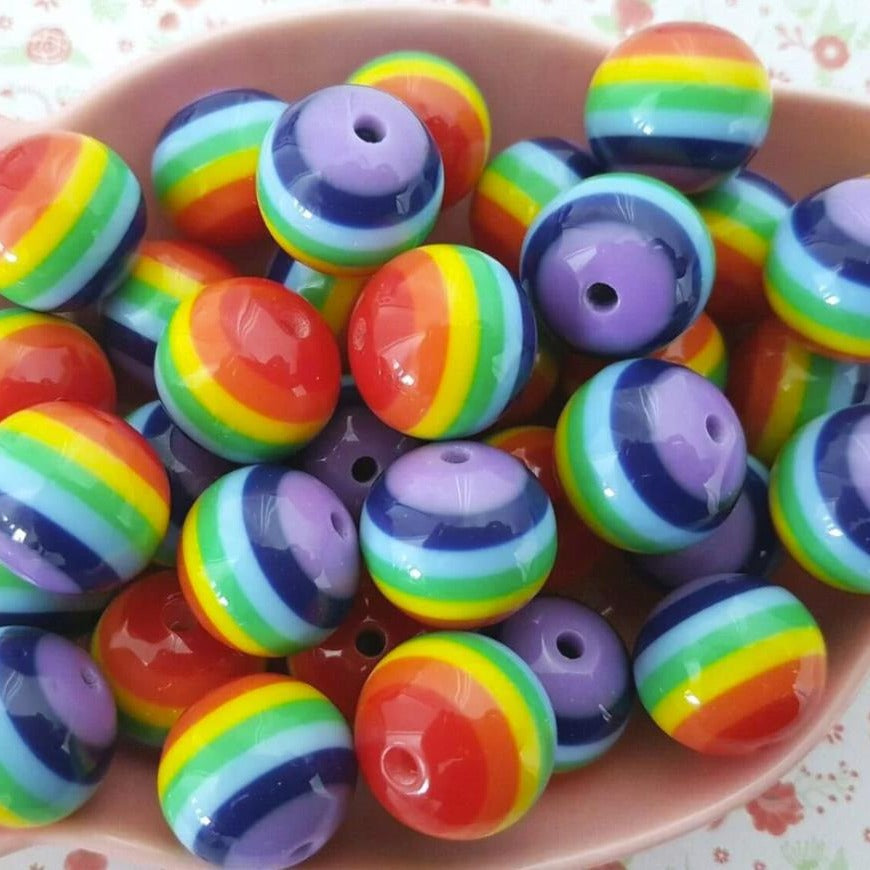 Wholesale 5pcs 20MM Resin Rainbow Stripe Beads Print Silicone Beads ACC-BDS-NiJia056