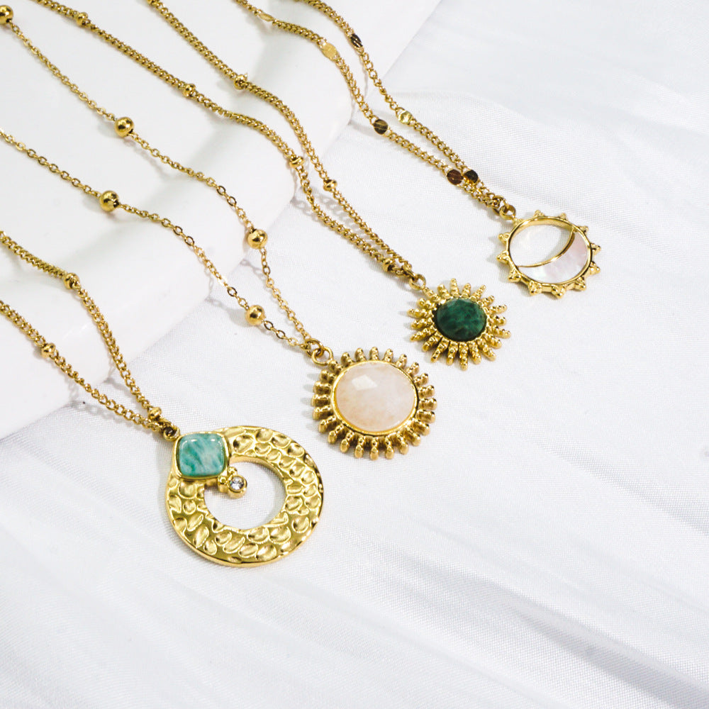 Wholesale 316L Titanium Steel Light Luxury Necklace Natural Stone Shell Fashion 14K Gold Necklace