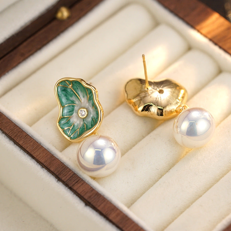 Wholesale Oil Painting Lotus Leaf  Earrings Color Earrings