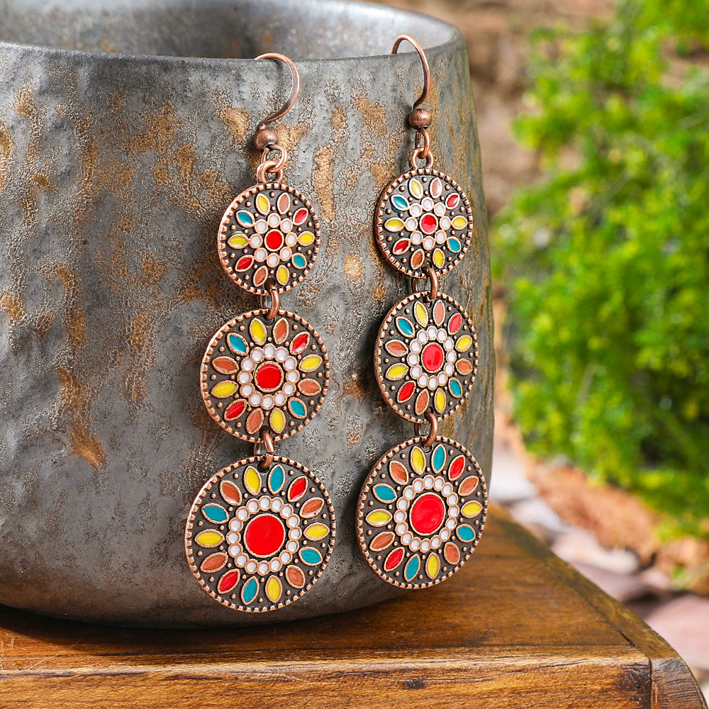Wholesale Ethnic Style Colorful Oil Drop Long Earrings - Fashion Accessory for Party Wear