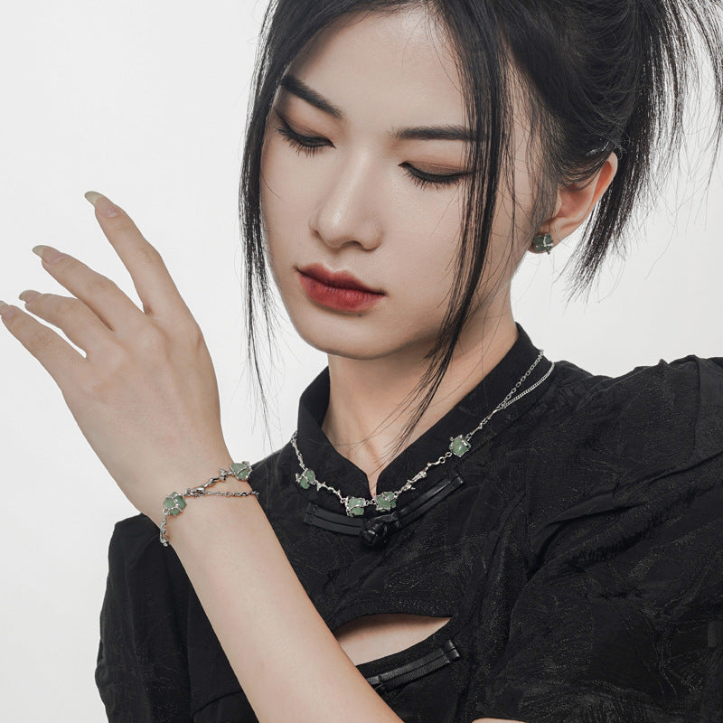 Wholesale Ethnic Style Bamboo S925 Sterling Silver Natural Stone Bracelet ACC-BT-YWE005