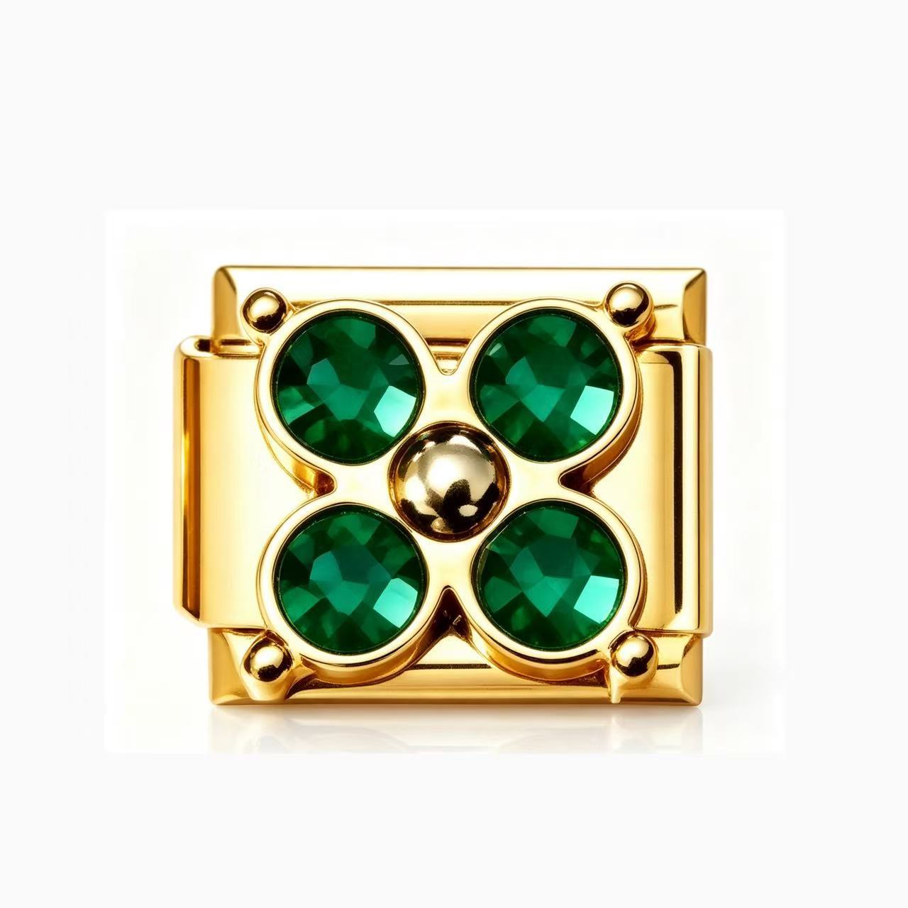 Wholesale Gold Tone Stainless Steel Four Leaf Clover Bracelet Colorful Zircon Inlaid Italian Modular Design Fashion Jewelry Accessory For Everyday And Gift