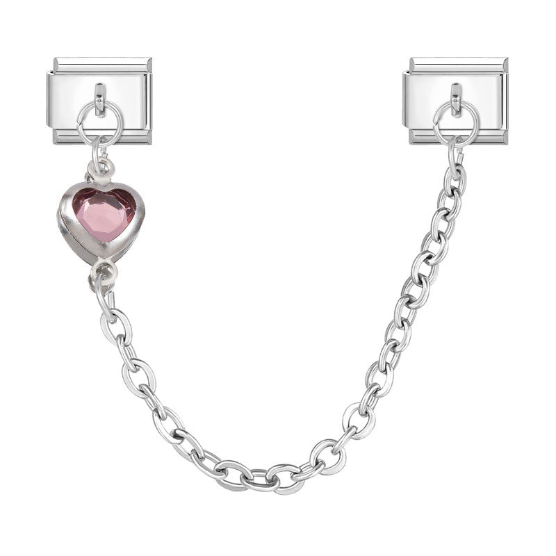 Wholesale Hearts and Love Italian Charms DIY square double-pendant Creative Stainless Steel Composable Bracelet