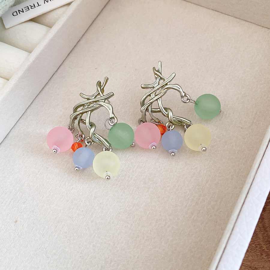 Wholesale Korean style dopamine-infused glass sweet tassel earrings