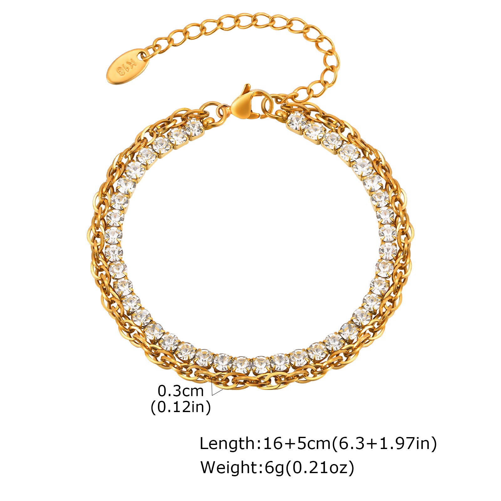 Wholesale Stainless Steel Gold Green Zircon Layered Bracelet For Women Stylish Fashion Jewelry Accessory Gift