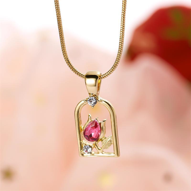 Wholesale Flower Tulip Diamond-Encrusted Clavicle Chain Necklace