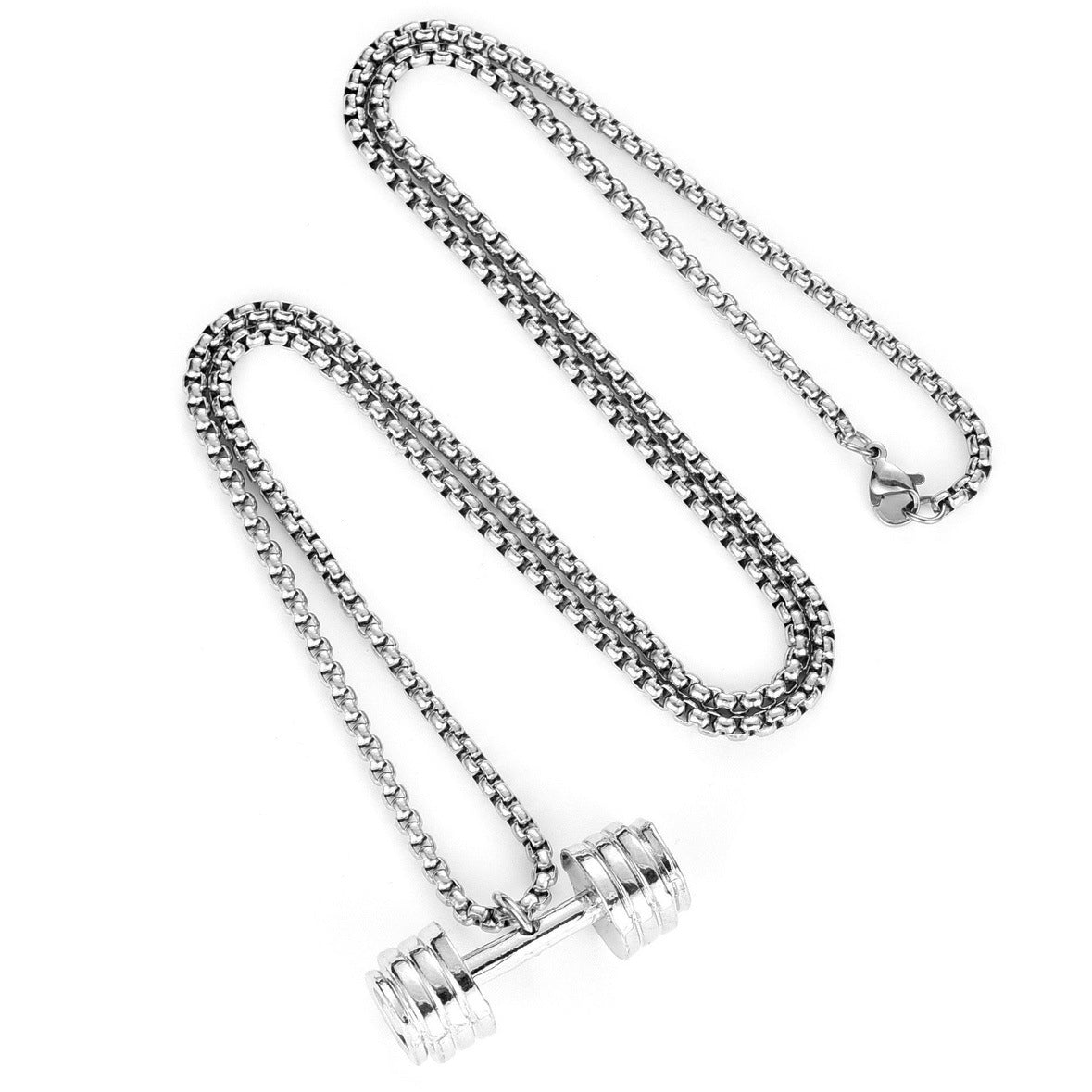 Wholesale Electroplated Zinc Alloy Fitness Dumbbell Pendant Necklace Men' s Weightlifting Sports Jewelry Accessory